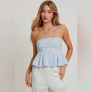 Cotton Strapless Bubble Top - Light Blue